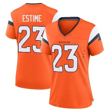 ＃23 Women's Audric Estime Orange Game Denver Broncos Jersey