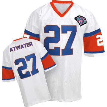 ＃27 Men's Steve Atwater White Authentic Denver Broncos Mitchell And Ness With 75TH Patch Throwback Jersey