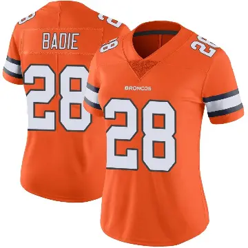 ＃28 Women's Tyler Badie Orange Limited Denver Broncos Color Rush Vapor Untouchable Jersey