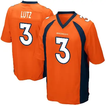 ＃3 Youth Wil Lutz Orange Game Denver Broncos Team Color Jersey