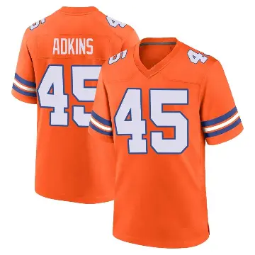 ＃45 Men's Nate Adkins Orange Game Denver Broncos Alternate Mile High Collection 1977 Throwback Jersey