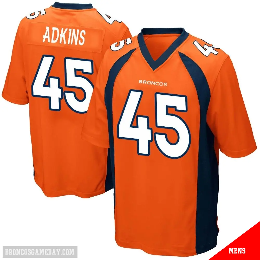 ＃45 Men's Nate Adkins Orange Game Denver Broncos Team Color Jersey