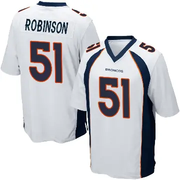 ＃51 Men's Que Robinson White Game Denver Broncos Jersey