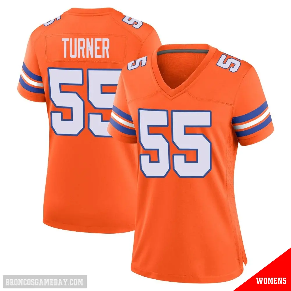 ＃55 Women's Jordan Turner Orange Game Denver Broncos Alternate Mile High Collection 1977 Throwback Jersey