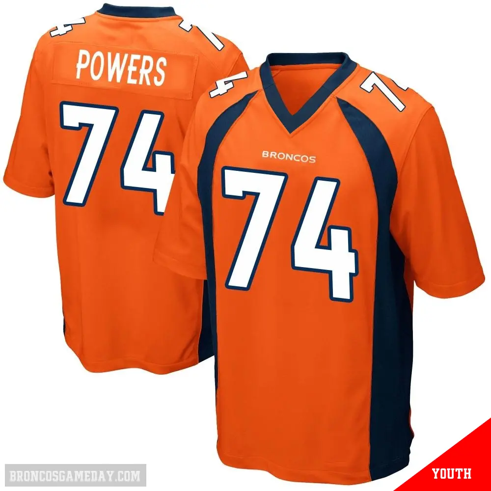 ＃74 Youth Ben Powers Orange Game Denver Broncos Team Color Jersey